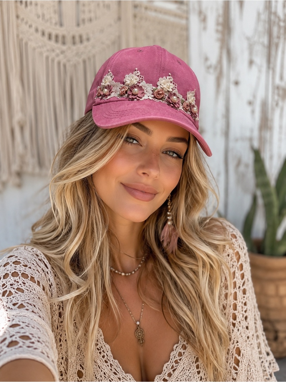 JAM Designs Embellished  Pink Floral Baseball Cap